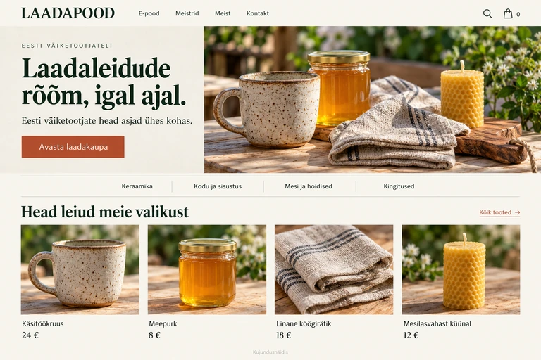 Laadakaupade e-poe eestikeelne kujundusnäidis