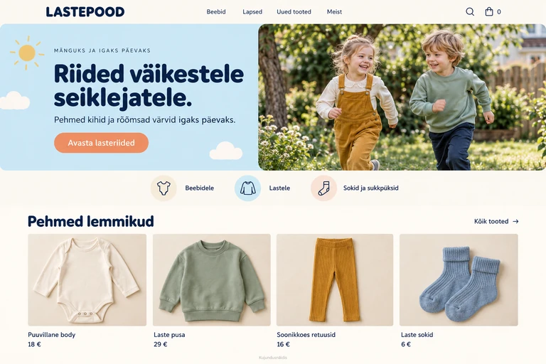 Lasteriiete e-poe eestikeelne kujundusnäidis