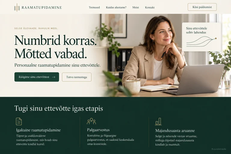 Raamatupidamisbüroo kodulehe eestikeelne kujundusnäidis