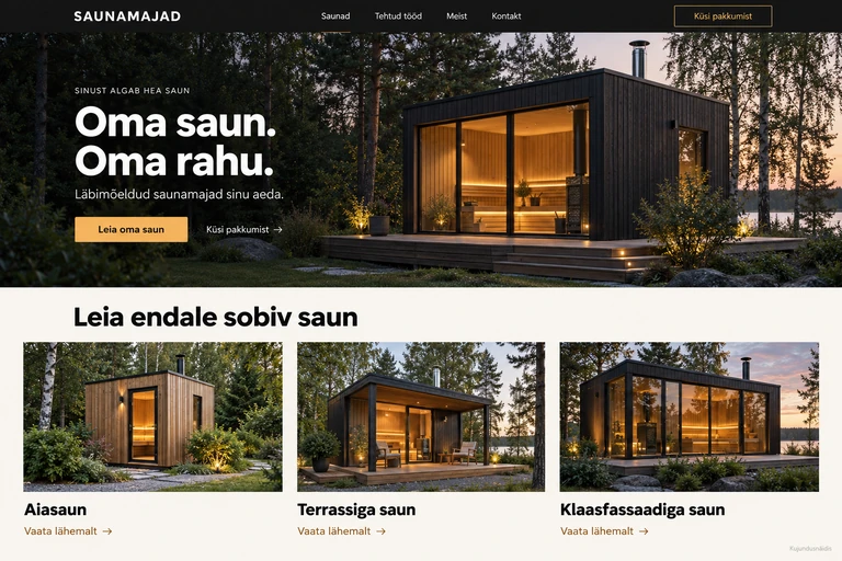 Saunamajade veebilehe kujundusnäidis